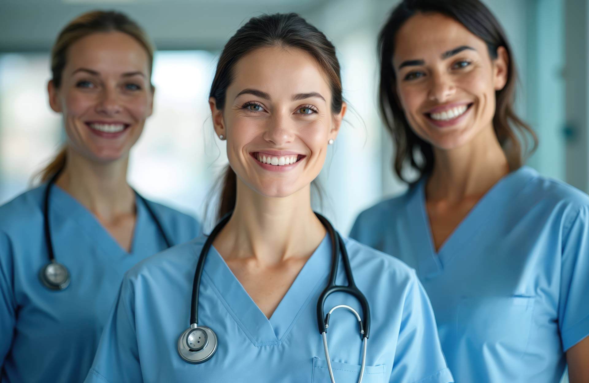 Three women medical professionals smiling